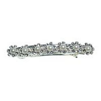HB HairJewels - Austrian Crystal & Pearl Flower Barrette - White (1)